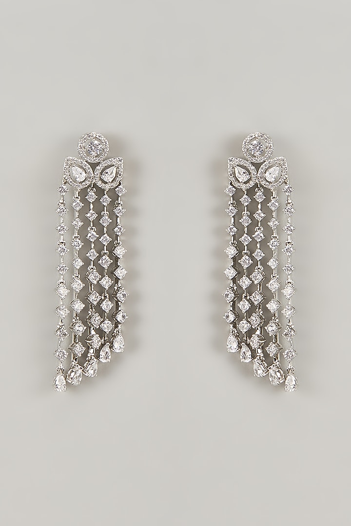 Silver Finish Zircon Dangler Earrings by Moh-Maya by Disha Khatri at Pernia's Pop Up Shop