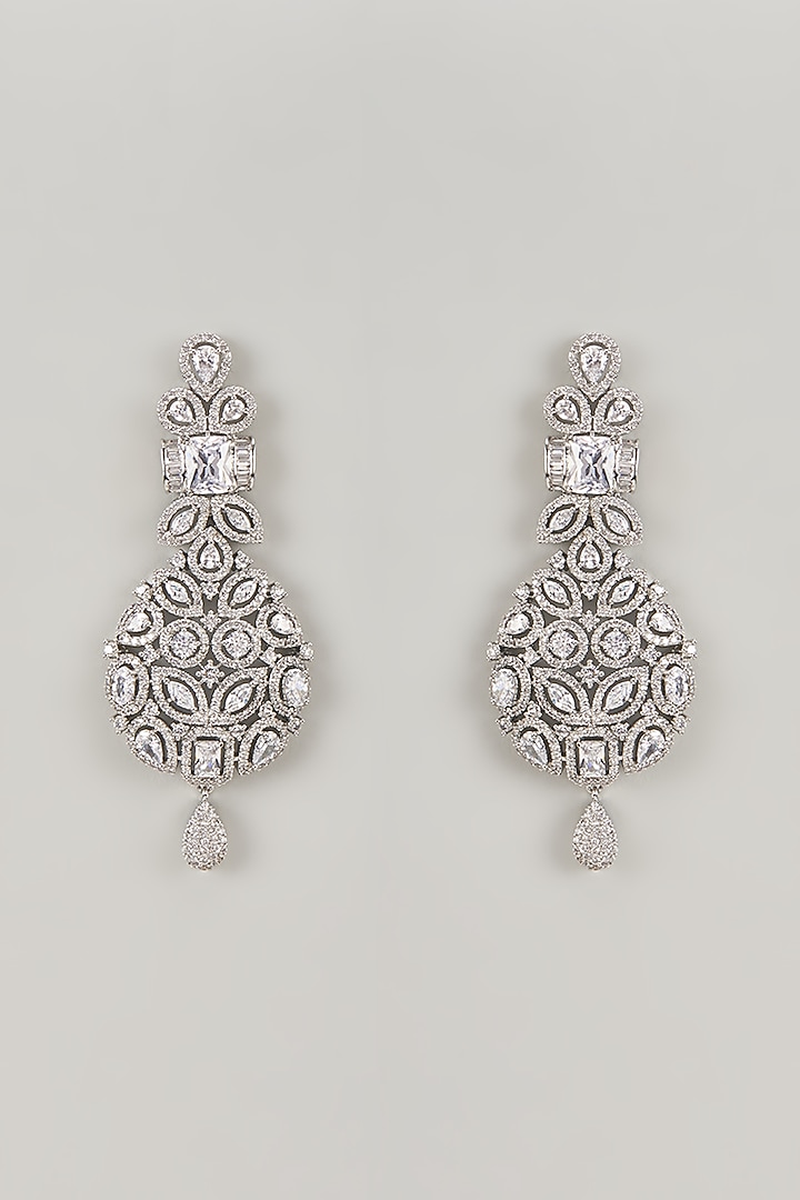 Silver Finish Zircon Dangler Earrings by Moh-Maya by Disha Khatri at Pernia's Pop Up Shop