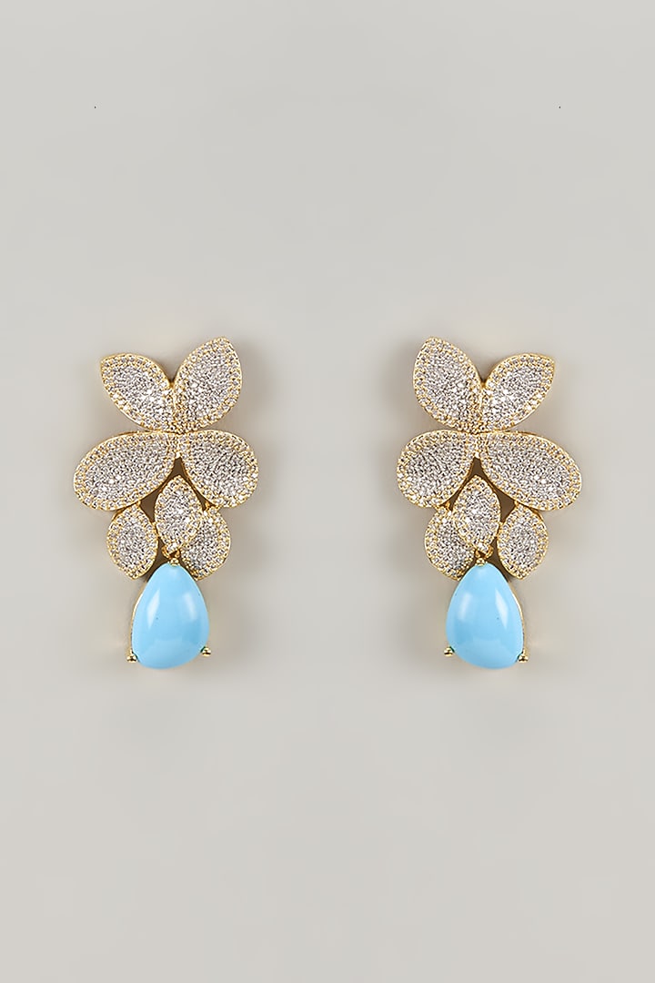 Gold Finish Opal Stone & Zircon Dangler Earrings by Moh-Maya by Disha Khatri at Pernia's Pop Up Shop