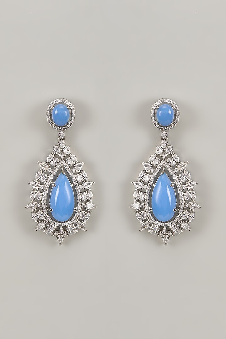 Silver Finsh Blue Opal Stone & Zircon Dangler Earrings by Moh-Maya by Disha Khatri at Pernia's Pop Up Shop