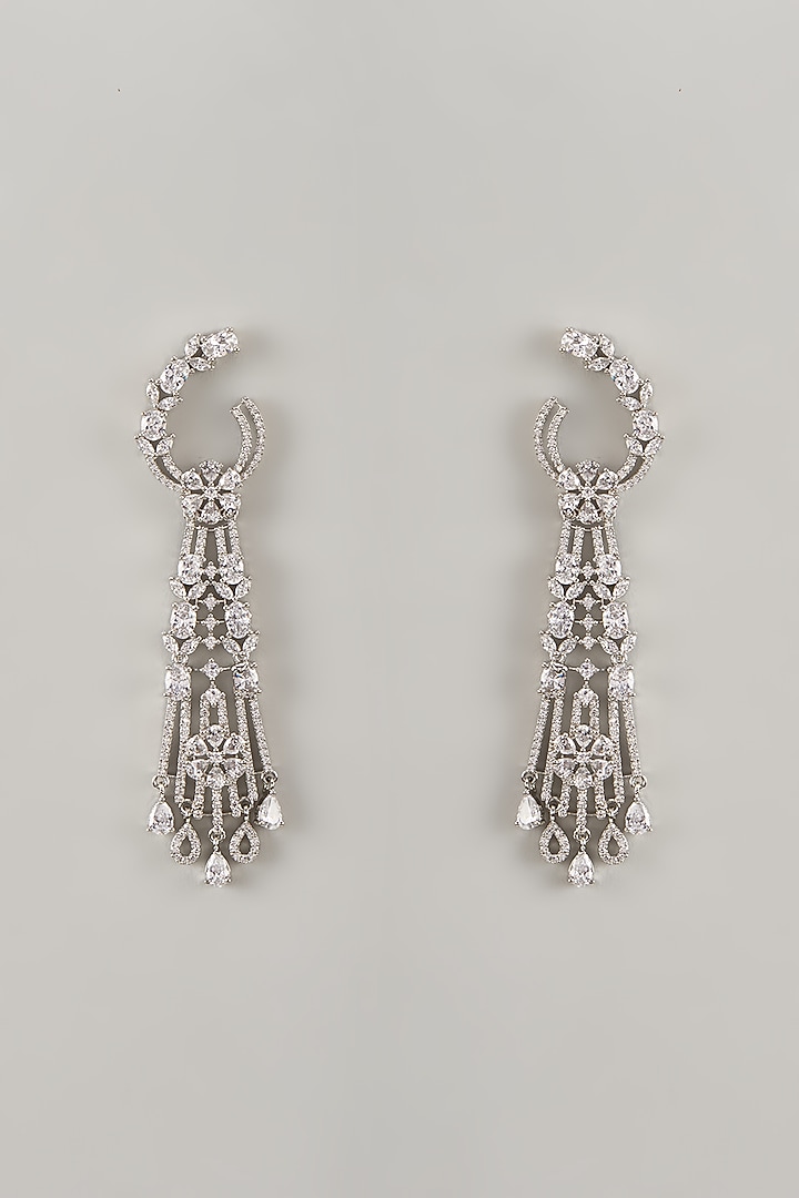 Silver Finish Zircon Dangler Earrings by Moh-Maya by Disha Khatri at Pernia's Pop Up Shop