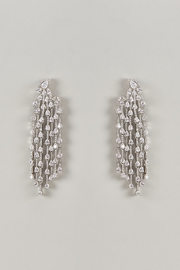 Silver Finish Zircon Dangler Earrings by Moh-Maya by Disha Khatri at Pernia's Pop Up Shop