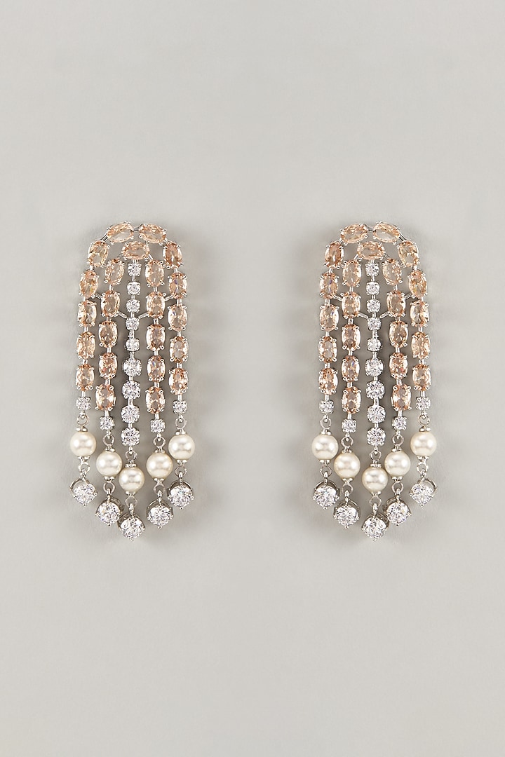 Silver Finish Citrine & Zircon Dangler Earrings by Moh-Maya by Disha Khatri at Pernia's Pop Up Shop