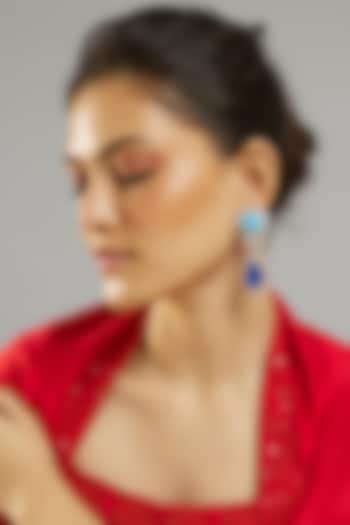Silver Finish Sapphire Opal Stone & Zircon Dangler Earrings by Moh-Maya by Disha Khatri at Pernia's Pop Up Shop