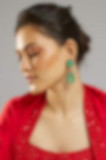 Silver Finish Emerald Stone & Zircon Dangler Earrings by Moh-Maya by Disha Khatri at Pernia's Pop Up Shop