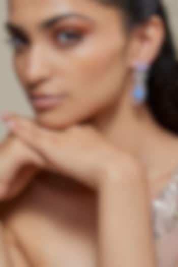 Silver Finish Turquoise Opal Stone & Zircon Dangler Earrings by Moh-Maya by Disha Khatri at Pernia's Pop Up Shop