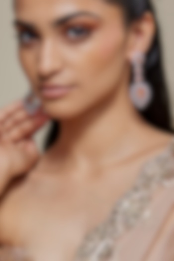 Silver Finish Orange Topaz Stone & Zircon Dangler Earrings by Moh-Maya by Disha Khatri at Pernia's Pop Up Shop