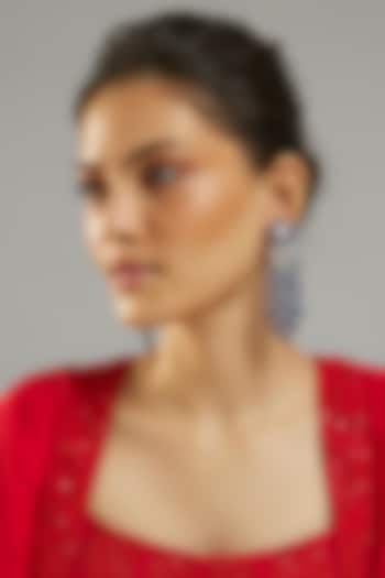 Silver Finish Sapphire Stone & Zircon Dangler Earrings by Moh-Maya by Disha Khatri at Pernia's Pop Up Shop