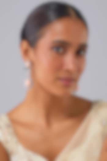 Silver Finish Peach Moon Stone & Zircon Dangler Earrings by Moh-Maya by Disha Khatri at Pernia's Pop Up Shop