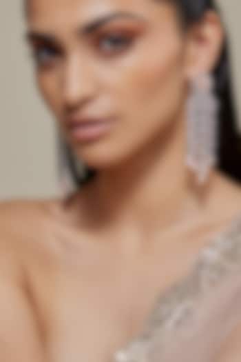 Silver Finish Peach Opal Stone & Zircon Dangler Earrings by Moh-Maya by Disha Khatri at Pernia's Pop Up Shop