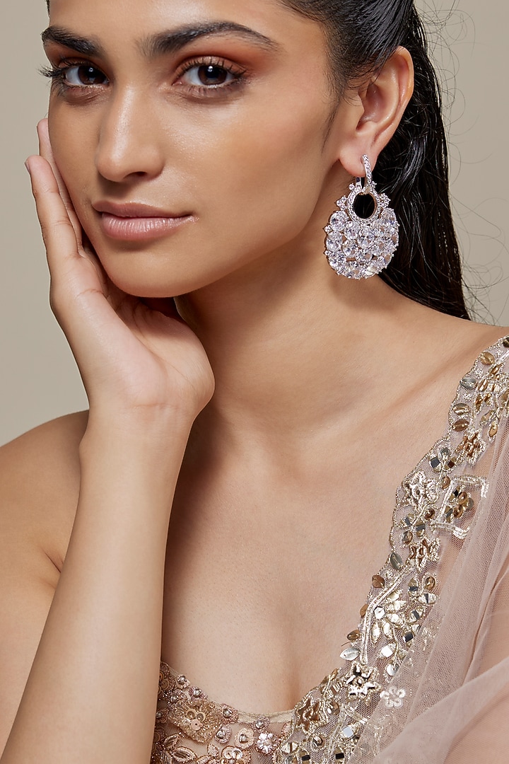 Silver Finish Zircon Dangler Earrings by Moh-Maya by Disha Khatri at Pernia's Pop Up Shop