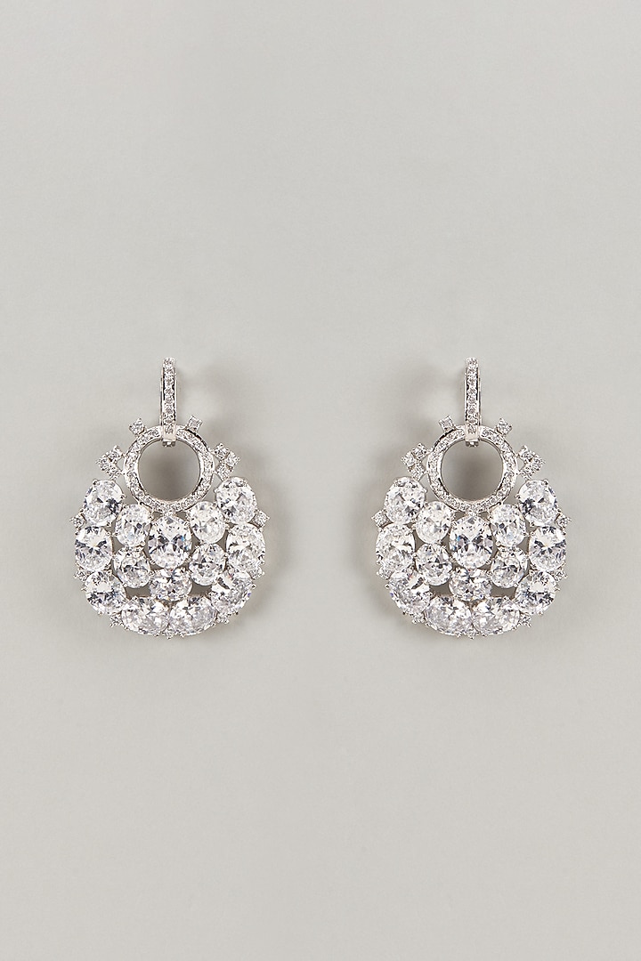 Silver Finish Zircon Dangler Earrings by Moh-Maya by Disha Khatri at Pernia's Pop Up Shop