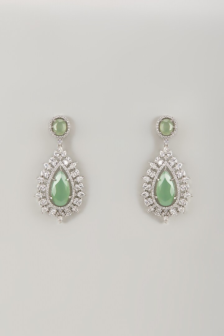 White Finish Zircon & Fluorite Stone Dangler Earrings by Moh-Maya by Disha Khatri at Pernia's Pop Up Shop