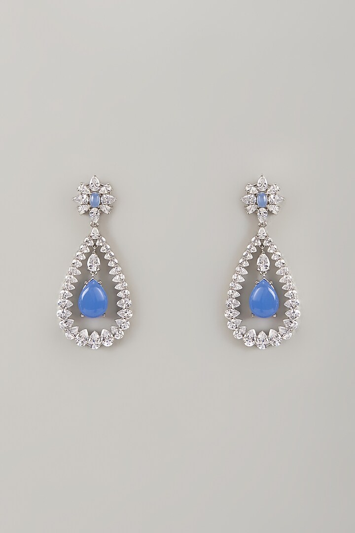 White Finish Zircon & Blue Opal Stone Dangler Earrings by Moh-Maya by Disha Khatri at Pernia's Pop Up Shop