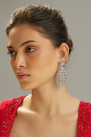 Black Rhodium Finish Zircon Dangler Earrings by Moh-Maya by Disha Khatri
