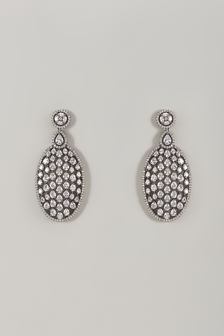 Black Rhodium Finish Zircon Dangler Earrings by Moh-Maya by Disha Khatri at Pernia's Pop Up Shop