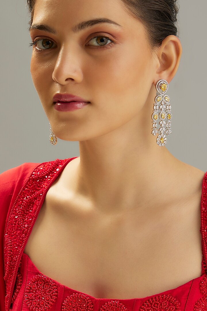 White Finish Zircon & Citrine Stone Dangler Earrings by Moh-Maya by Disha Khatri at Pernia's Pop Up Shop