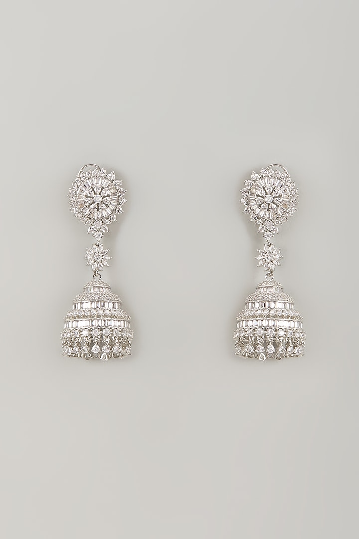 White Finish Zircon Dangler Earrings by Moh-Maya by Disha Khatri at Pernia's Pop Up Shop