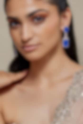 White Finish Zircon & Blue Sapphire Stone Dangler Earrings by Moh-Maya by Disha Khatri at Pernia's Pop Up Shop