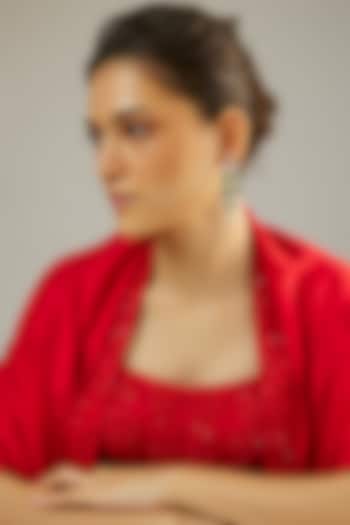 Silver Finish Emerald Stone & Zircon Dangler Earrings by Moh-Maya by Disha Khatri at Pernia's Pop Up Shop