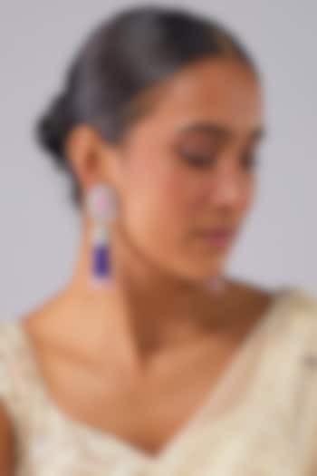 Silver Finish Rose Quartz Stone & Zircon Dangler Earrings by Moh-Maya by Disha Khatri at Pernia's Pop Up Shop