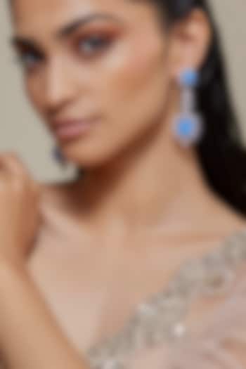 Silver Finish Blue Opal Stone & Zircon Dangler Earrings by Moh-Maya by Disha Khatri at Pernia's Pop Up Shop