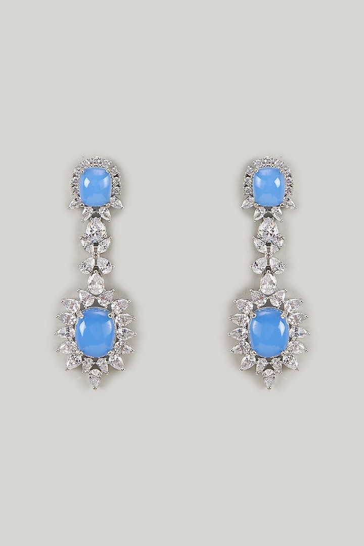 Silver Finish Blue Opal Stone & Zircon Dangler Earrings by Moh-Maya by Disha Khatri at Pernia's Pop Up Shop