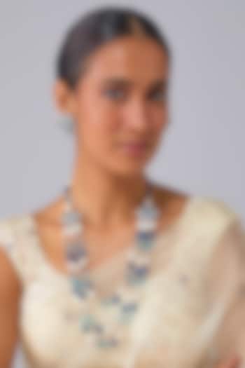 Silver Finish Aqua Marine Stone & Zircon Layered Long Necklace Set by Moh-Maya by Disha Khatri at Pernia's Pop Up Shop