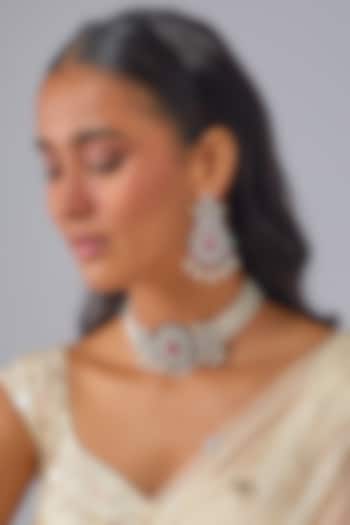 Silver Finish Ruby Stone & Zircon Choker Necklace Set by Moh-Maya by Disha Khatri at Pernia's Pop Up Shop