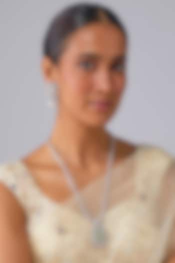 Silver Finish Turquoise Stone & Zircon Pendant Necklace Set by Moh-Maya by Disha Khatri at Pernia's Pop Up Shop