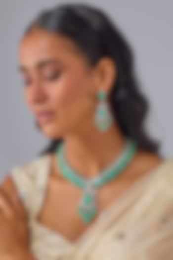 Silver Finish Zircon & Turquoise Stone Long Necklace Set by Moh-Maya by Disha Khatri at Pernia's Pop Up Shop