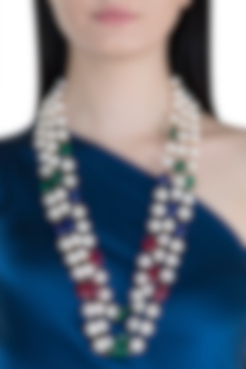 Gold Finish Multi Colored Beaded Long Necklace by Moh-Maya by Disha Khatri