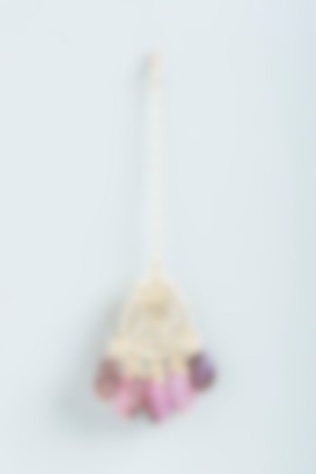 Gold Finish Pink Stone Maangtikka With Earrings by Moh-Maya by Disha Khatri