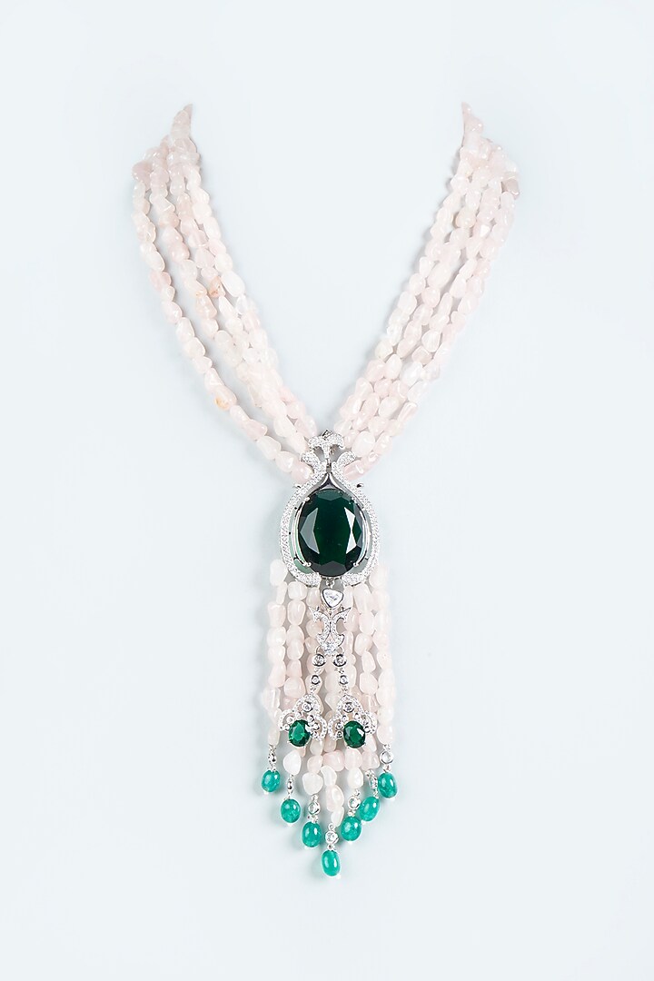 White Finish Light Pink Beaded Long Necklace by Moh-Maya by Disha Khatri at Pernia's Pop Up Shop