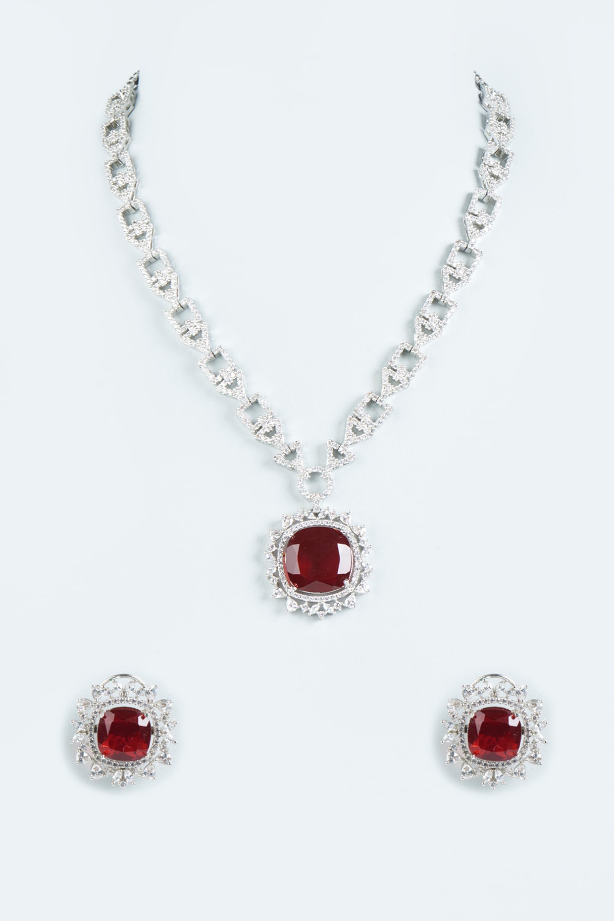 White Finish Faux Diamond Ruby Necklace Set by Moh Maya by Disha Khatri at Pernia s Pop Up Shop 2024