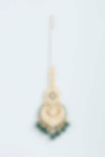 Gold Finish Emerald Beaded Maangtikka by Moh-Maya by Disha Khatri