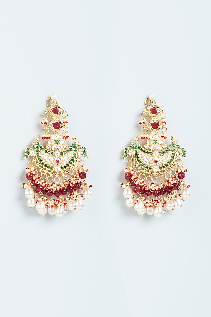 Gold Finish Multi-Colored Stone Chandbaali Earrings by Moh-Maya by Disha Khatri