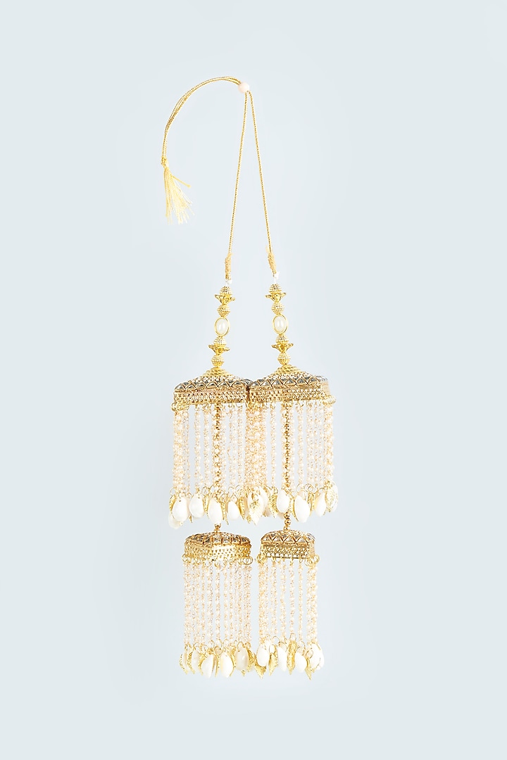 Gold Finish Shell & Pearl Kaleeras by Moh-Maya by Disha Khatri