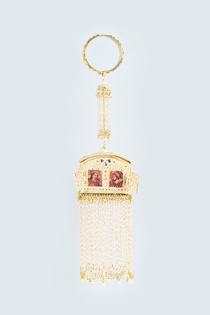Gold Finish Kaleeras With Pearls & Shells by Moh-Maya by Disha Khatri