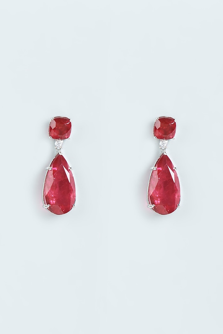 White Finish Red Stone Dangler Earrings by Moh-Maya by Disha Khatri