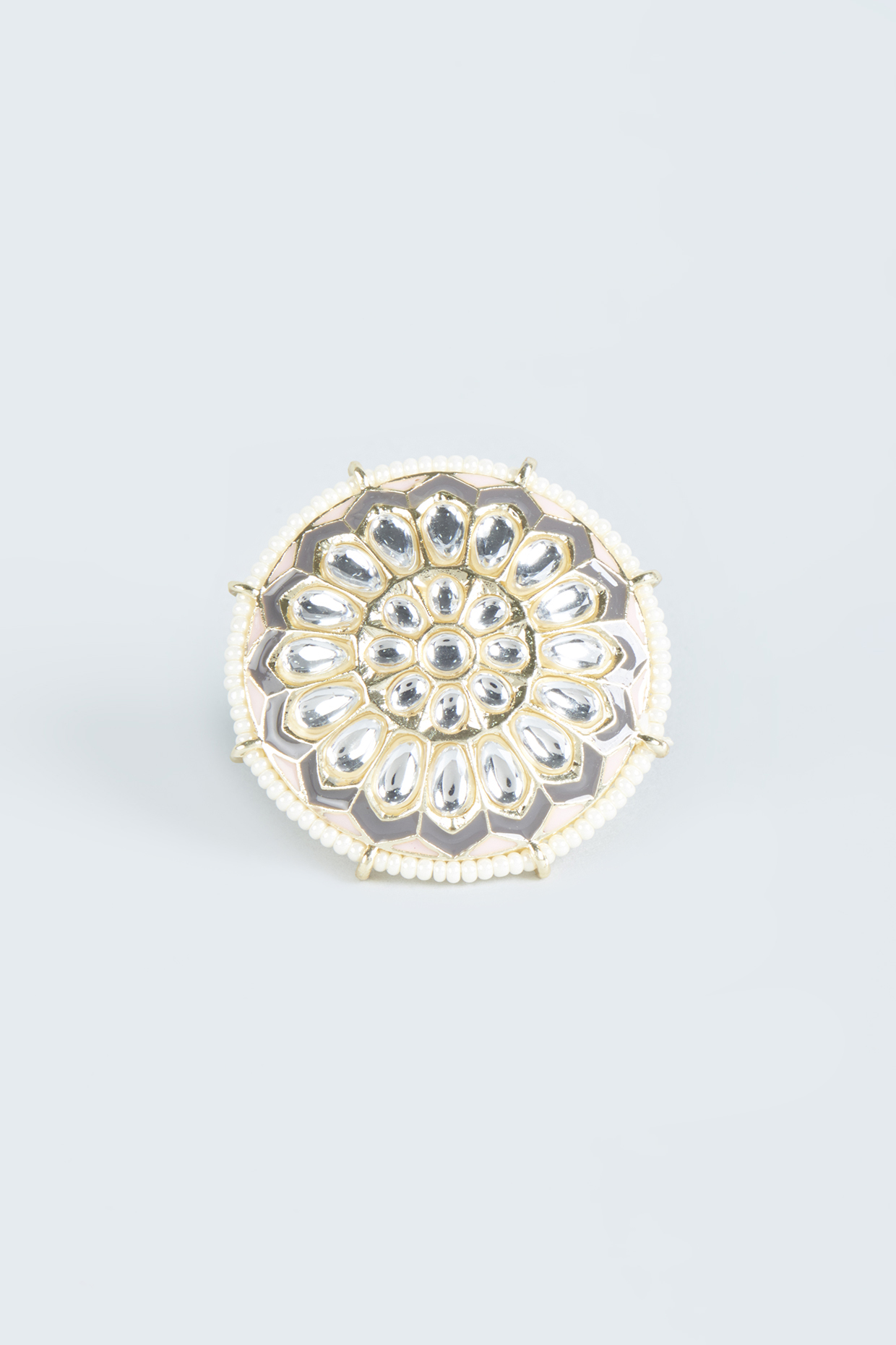 Gold Finish Ring With Kundan Polki by Moh-Maya by Disha Khatri