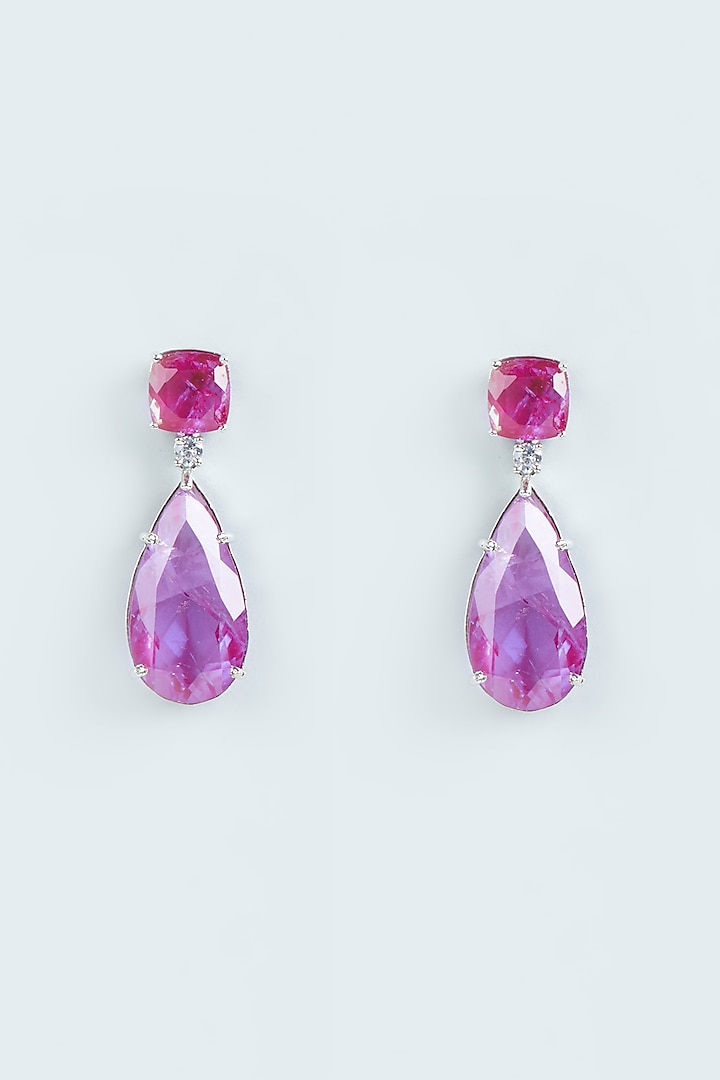 White Finish Purple Stone Dangler Earrings by Moh-Maya by Disha Khatri
