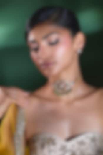 Gold Finish Kundan Polki & Green Beaded Choker Necklace Set by Moh-Maya by Disha Khatri at Pernia's Pop Up Shop