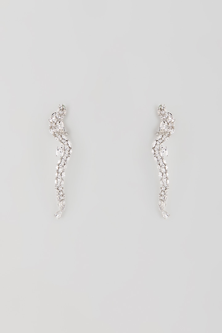 Silver Finish Zircon Dangler Earrings by Moh-Maya by Disha Khatri at Pernia's Pop Up Shop