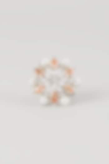 Silver Finish Zircon & Pearl Ring by Moh-Maya by Disha Khatri at Pernia's Pop Up Shop