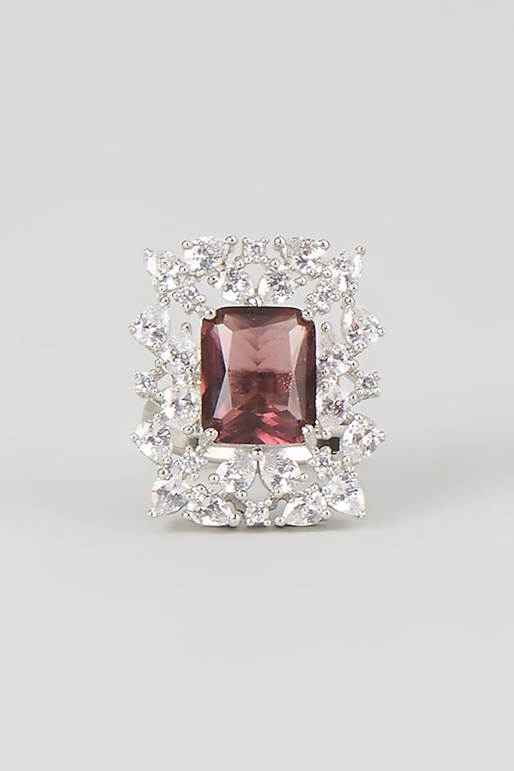 Silver Finish Brown Zircon Ring by Moh-Maya by Disha Khatri at Pernia's Pop Up Shop