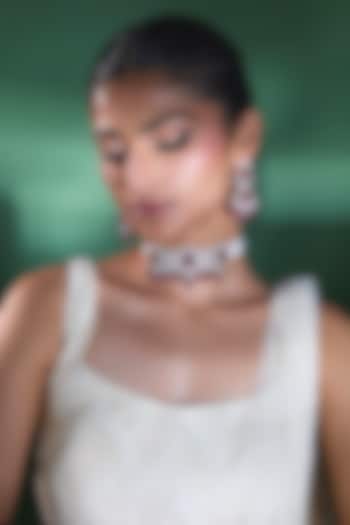 Silver Finish Zircon & Ruby Choker Necklace Set by Moh-Maya by Disha Khatri at Pernia's Pop Up Shop