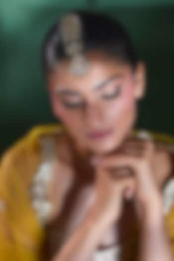 Gold Finish Kundan Polki & Green Beaded Maangtikka by Moh-Maya by Disha Khatri at Pernia's Pop Up Shop