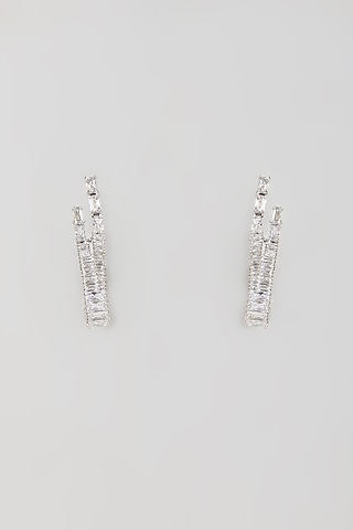 Silver Finish Zircon Dangler Earrings by Moh-Maya by Disha Khatri