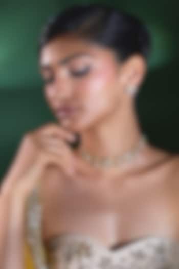 Gold Finish Kundan Polki Choker Necklace Set by Moh-Maya by Disha Khatri at Pernia's Pop Up Shop